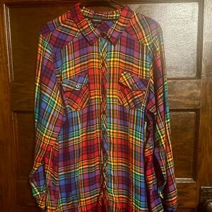 Torrid Colorful Plaid Button-Up Shirt